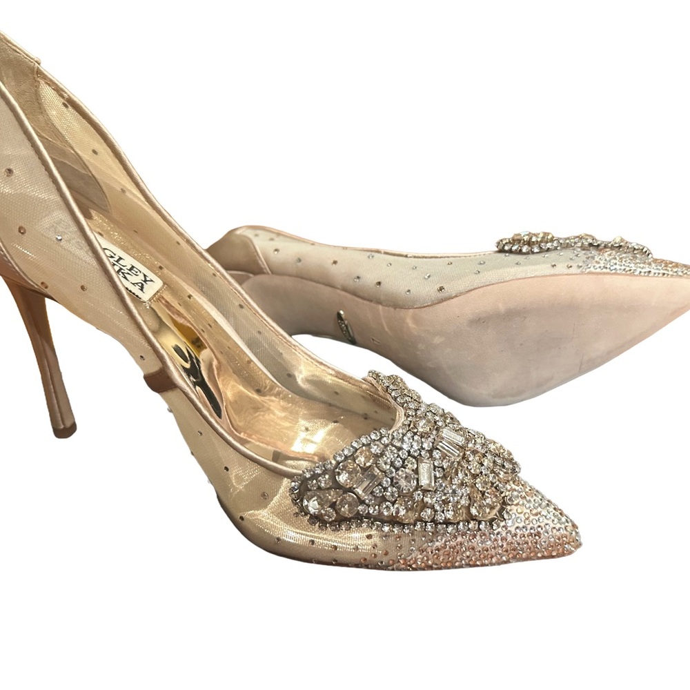 Badgley Mischka Gold Crystal Pointed Toe Heels – Size 7